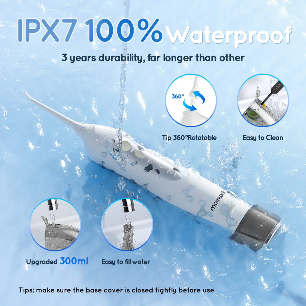 D52 Portable Cordless Water Flosser USB Rechargeable Water Jet Floss Tooth Pick 6 Jet Tip 300ml 3 Modes Teeth Clean for Travel