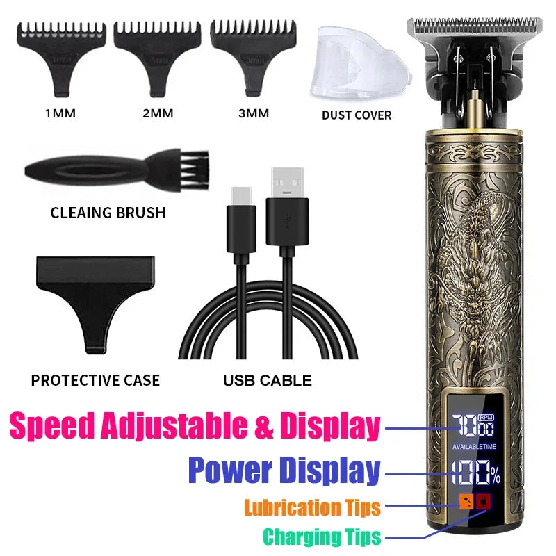 Vintage USB Fast Charging Cordless Hair Clipper Trimmer Portable Electric Shaver Professional Barber Hair Cutting Machine