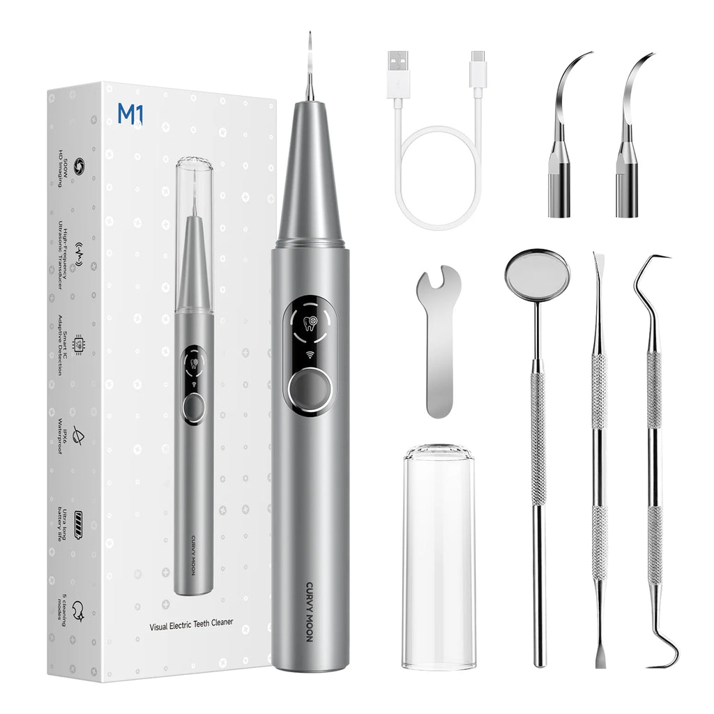 CURVY MOON Visible Electric Ultrasonic Tooth Cleaner with Camera Tartar Remover Tooth Stain Cleaning Tools Teeth Whitening Care