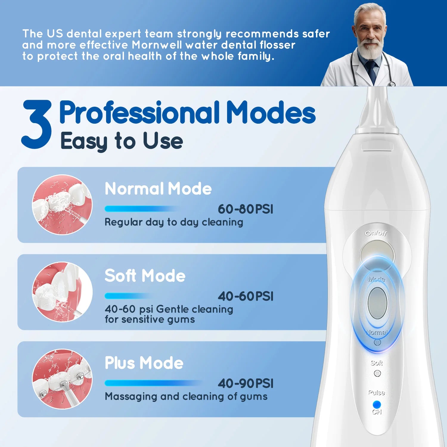 D52 Portable Cordless Water Flosser USB Rechargeable Water Jet Floss Tooth Pick 6 Jet Tip 300ml 3 Modes Teeth Clean for Travel
