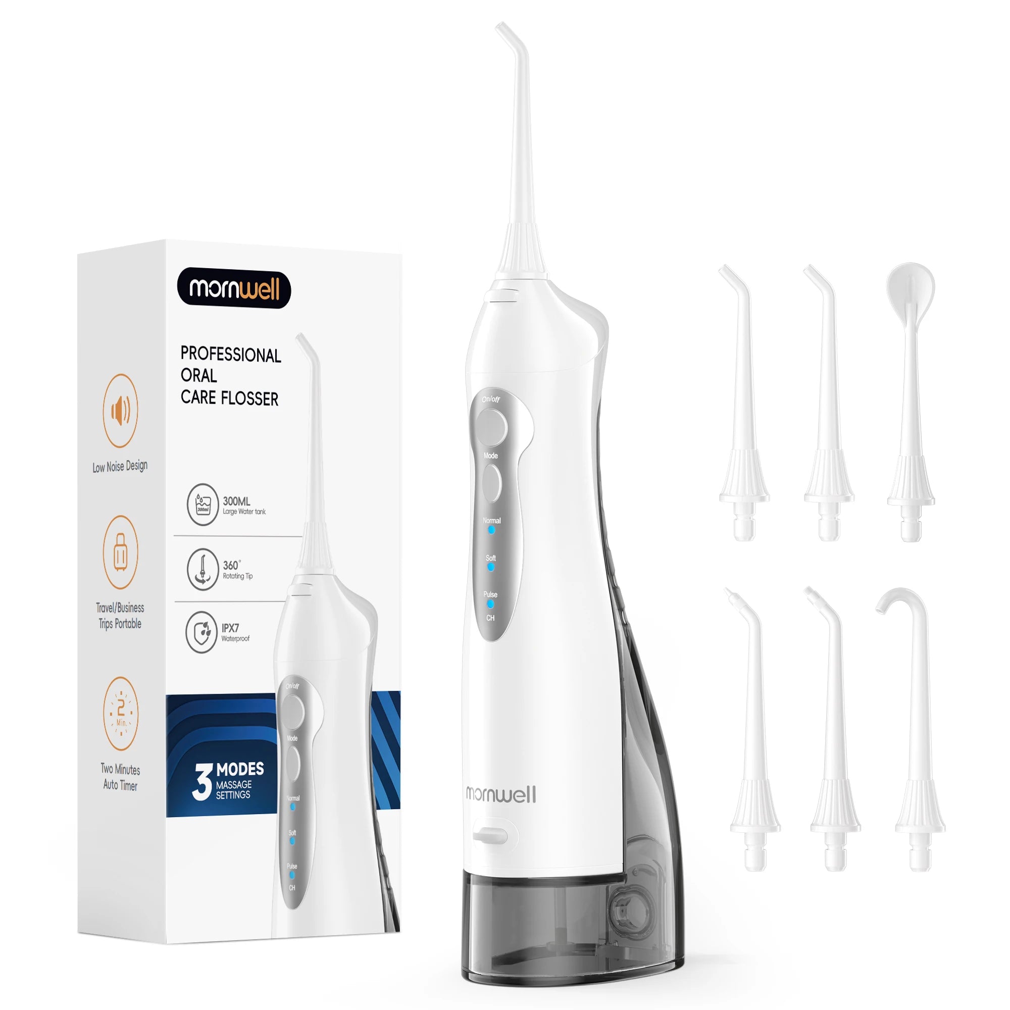 D52 Portable Cordless Water Flosser USB Rechargeable Water Jet Floss Tooth Pick 6 Jet Tip 300ml 3 Modes Teeth Clean for Travel